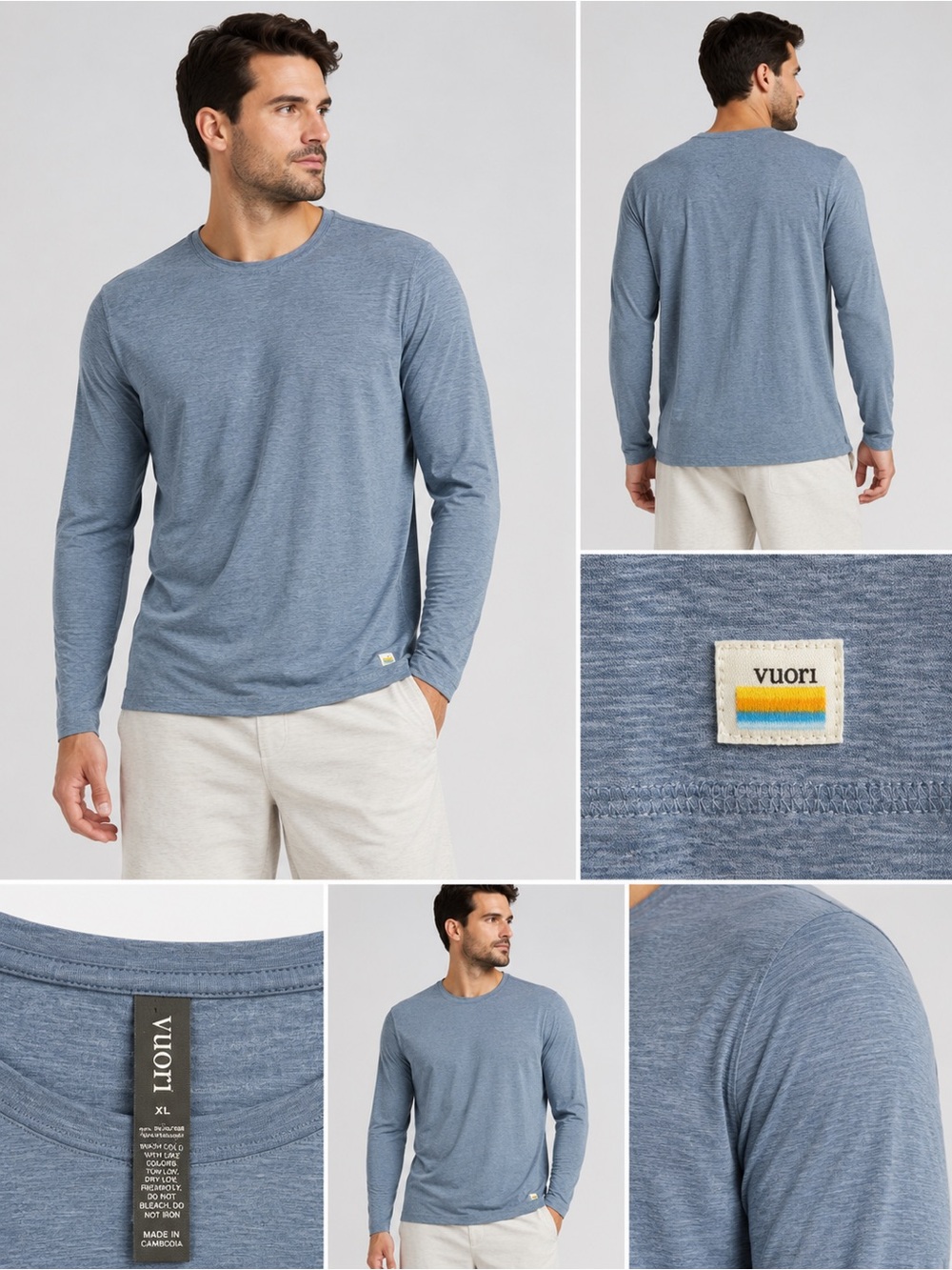 Vuori Strato Tech Long Sleeve Tee XL Heather Blue Performance Athleisure Shirt